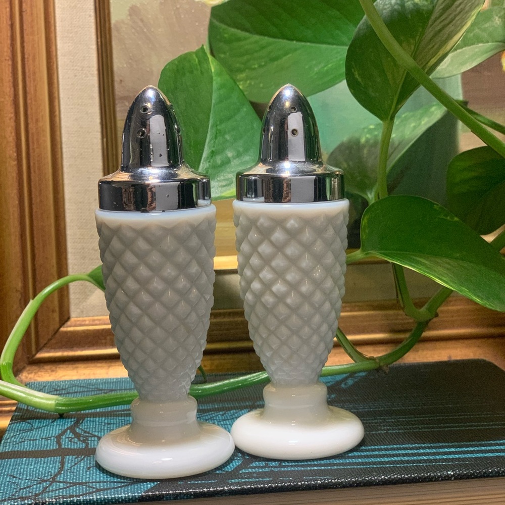 Vintage Westmorland White Milk Glass Salt and Pepper Shakers